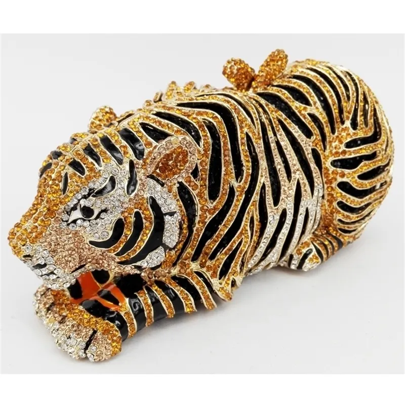 Elegante Animal Tigre Diamante Saco De Noite Ouro Luxo Diamante Cristal Clutch Casamento Noiva Elegante Festa Leopardo 88166 Y201224