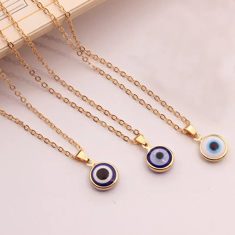 Mode Turkse etnische stijl Goud vergulde ronde hangere vrouwen meisjes blauw kwaadaardige ogen ketting wensen sieraden voor geschenk groothandel