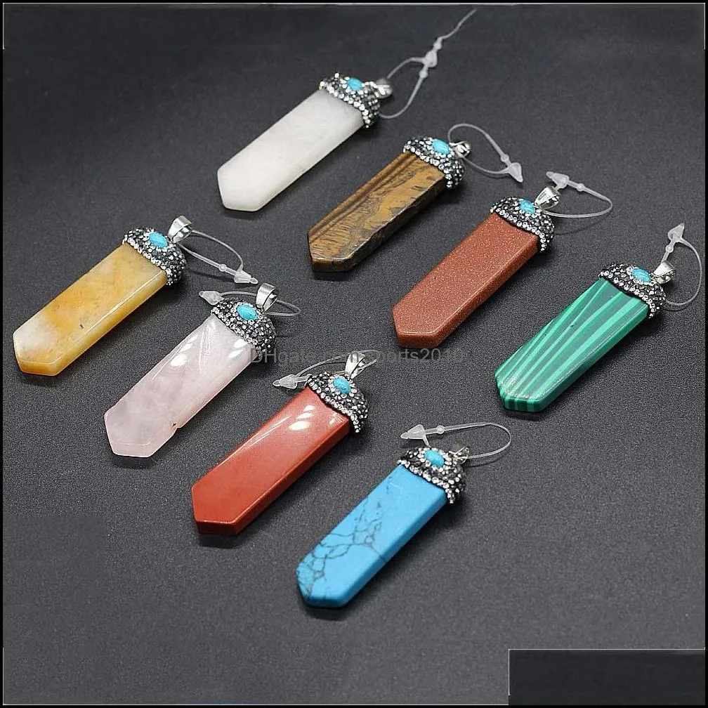 wrap natural stone 7 chakra charms sword shape rose quartz healing reiki crystal tiger eye pendant finding for diy men neck sports2010