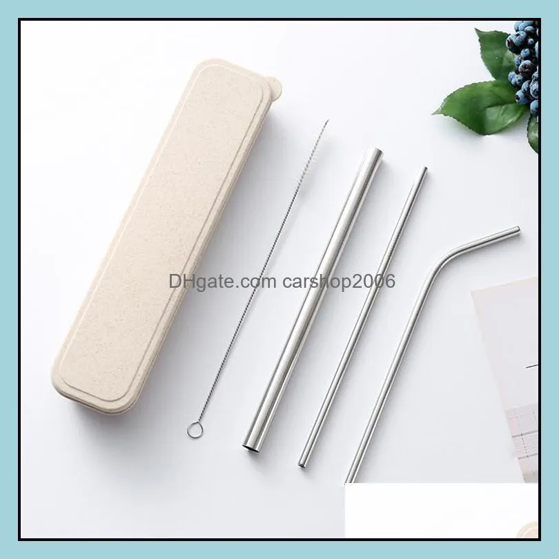 cup straws 3 1 set colored metal straws eco 304 stainless steel straws drinking plastic box packing