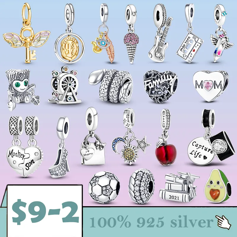 925 Sterling Silver Pendentif Charms pour Pandora Boîte d'origine Pomme Serpent Licorne Charme Lettre Européenne Perle Charms Bracelet Collier