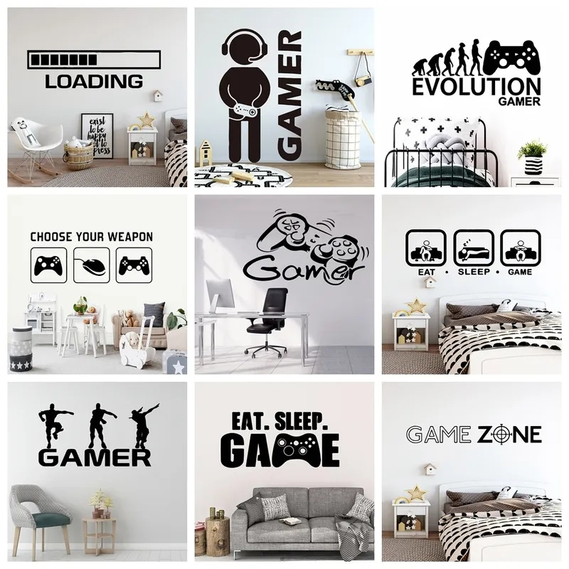 Crie Gamer Wall Sticks Vinil Mural Wallpaper para crianças Decalques de decoração de quarto de meninos