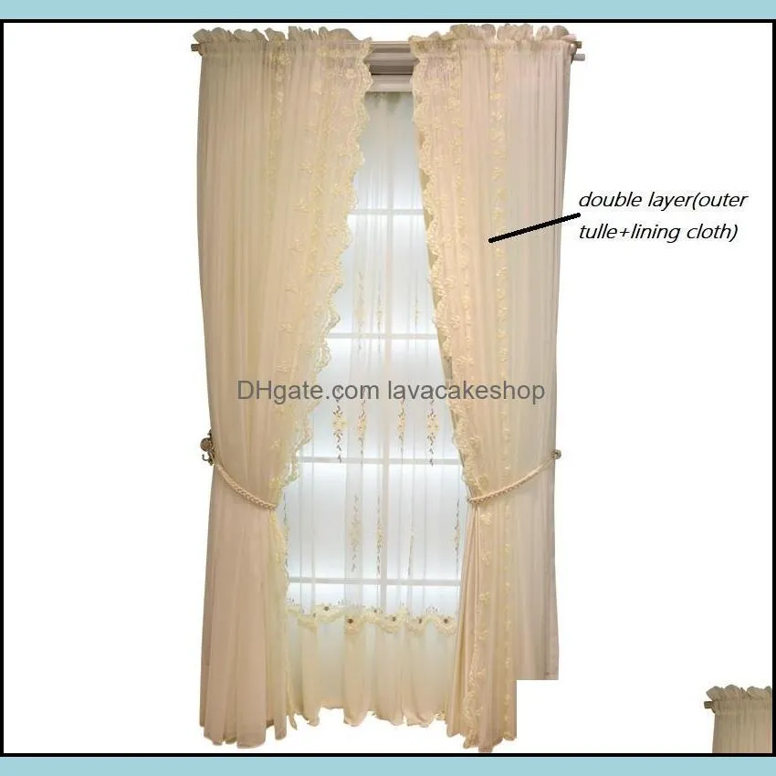 Curtain & Drapes Luxury Nordic Style Princess Curtains 3D Roze Flower Lace Tulles For Girl`s Room Screen INS Girls Gauze