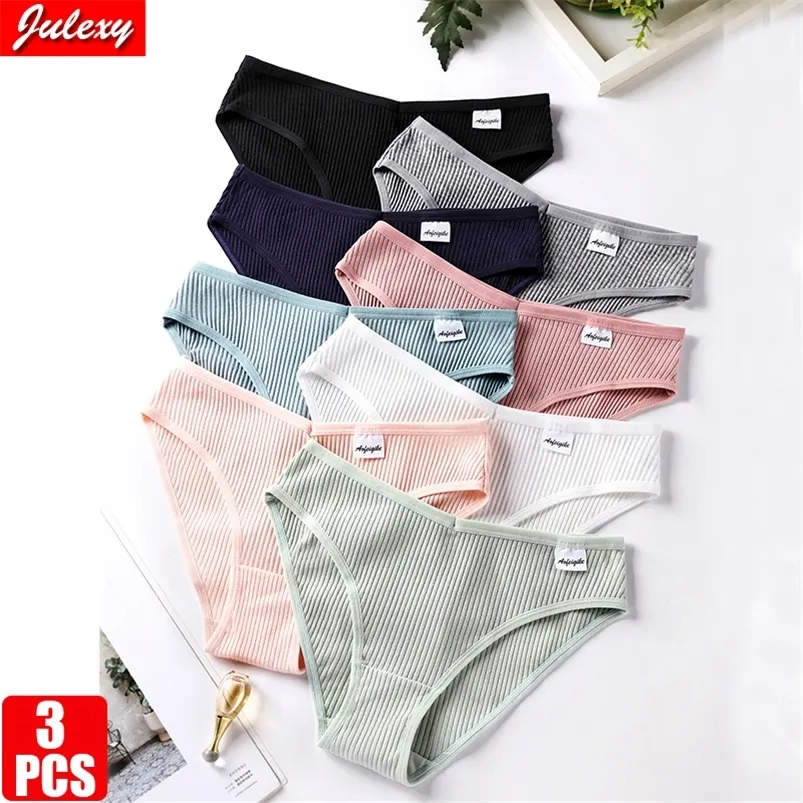 Julexy algodón bragas sexy para mujeres calzoncillos calzoncillos ropa interior más tamaño pantys lencería 3 unids / set 8 color sólido 220512