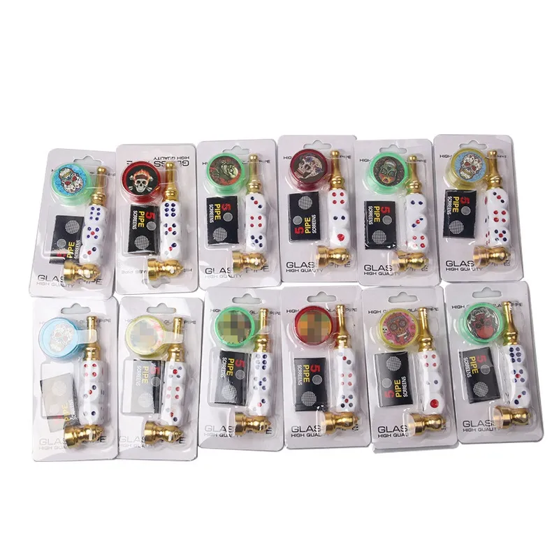 Colorful Dice Shape Filter Pipes Kit Dry Herb Tobacco Removable Metal