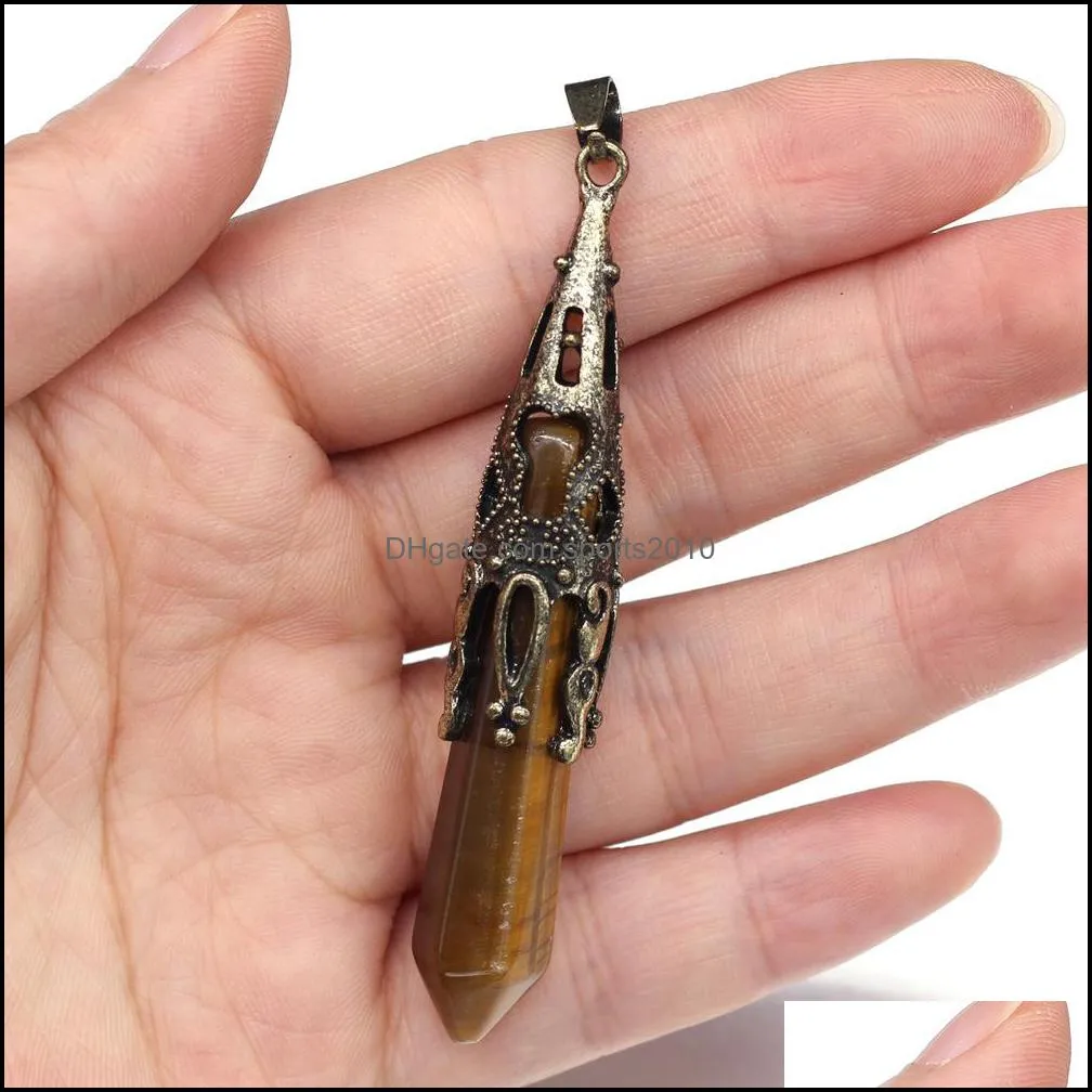 faceted cone healing stone charms tiger eye rose quartz amethyst crystal pendulum pendant diy 12x70mm sports2010