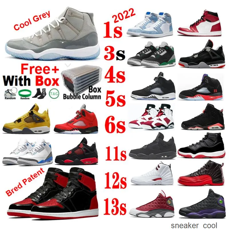 Cool grey 11 Patent Bred 1s Zapatillas de baloncesto 2022 Playoffs Dark Marina Blue 1 Court Purple 13s Black Cats 4s Fire Red Oreo Space Jam Con