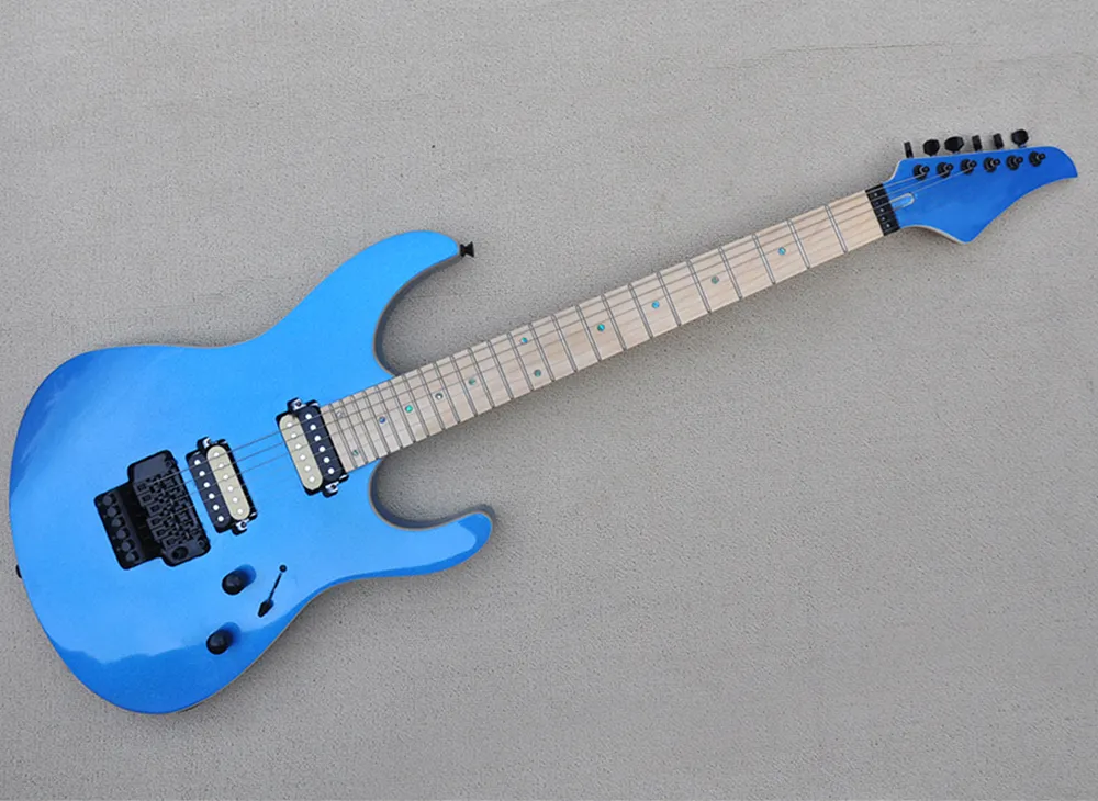 Blaue E-Gitarre mit Floyd Rose Maple-Griffbrett und Abalone-Inlay