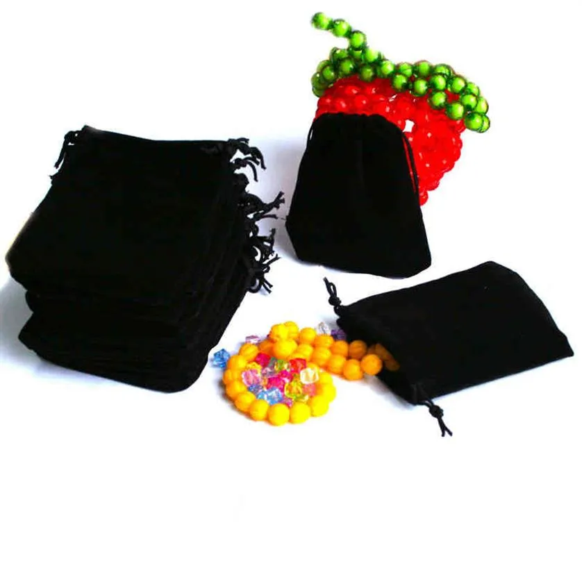 10x12cm 50 stks Zwart Velvet Drawstring Bag Pouch Sieradentas Kerst Geschenktas Sieraden Verpakking Display338B