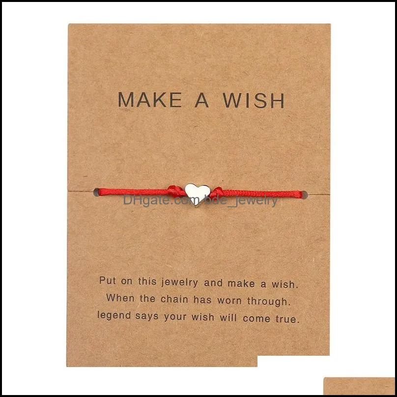 Stainless steel Love Heart charm Bracelets Make a Wish Card For Women Men handmade String Rope Wrap Bangle Fashion friendship Jewelry