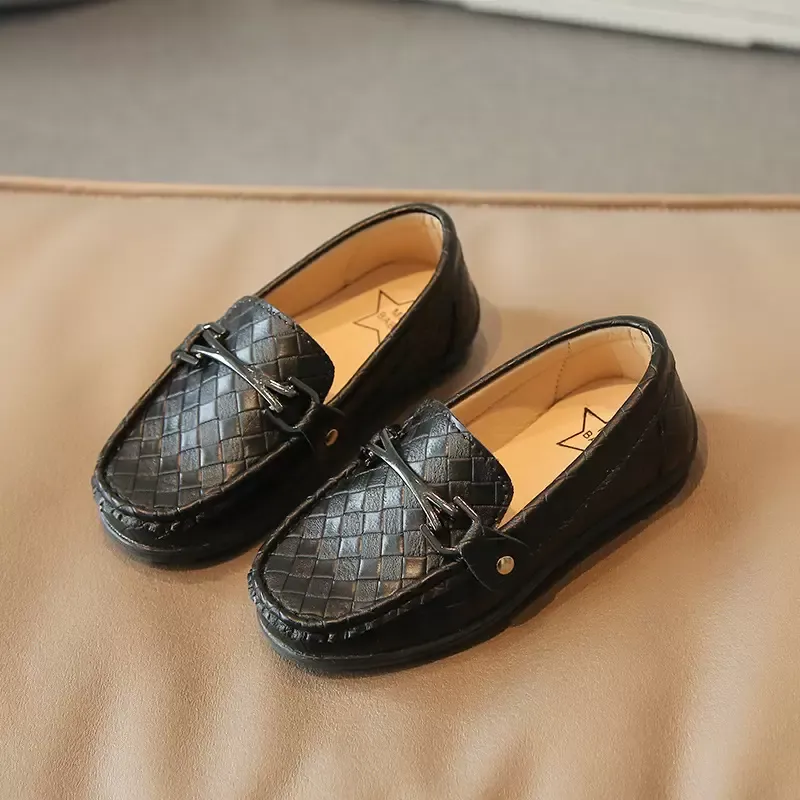 Boys Casual Leather Shoes Kids Metal PU Loafers Peas Shoes Toddler Slip-on Soft Boat Moccasin Of Boy 26-35