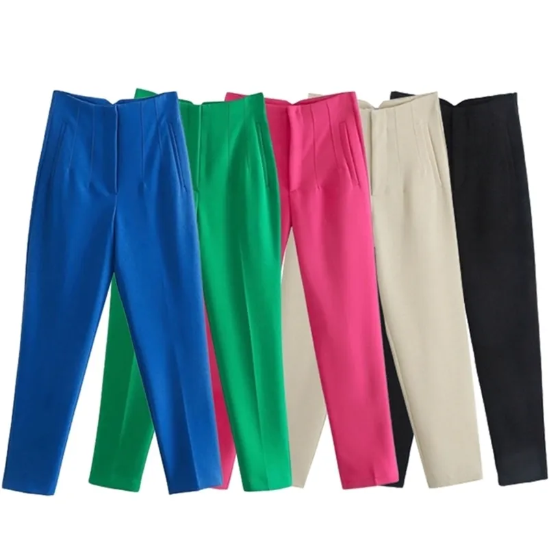 KlkxMYT Woman Pants Chic Mash Office nosze spodnie trafowe dla kobiet vintage wysoki talia mucha żeńska kostka mejr 220815