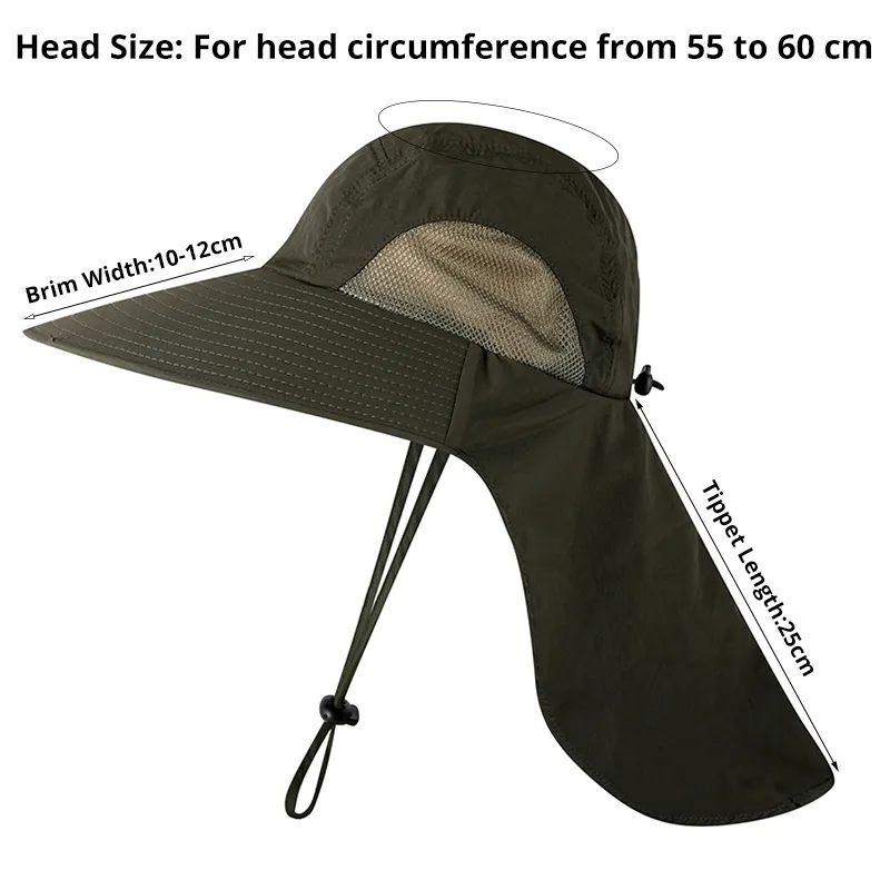 UPF 50+ Fishing Hat With Neck Flap Face Mask Outdoor Sun Protection Brim  Bucket Sun Hat Cap for Men Women