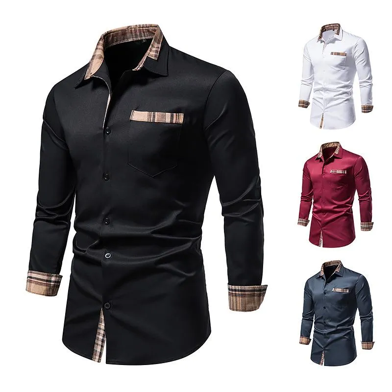 Heren Casual Shirts Herfst Lange Mouw Groot Formaat Formeel Overhemd Geruite Kraag Button Up Shirt Heren