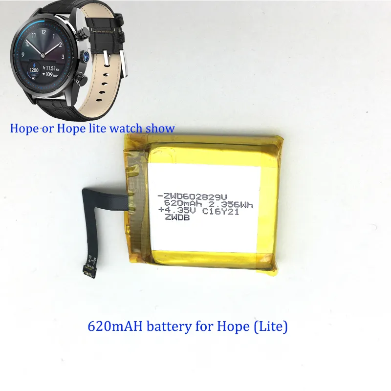 Laddningsbart 620mAh kapacitetsbatteri för Kospet Hope SMART Watch Hope Lite LK08 Smartwatch Clock Replacement Batterier