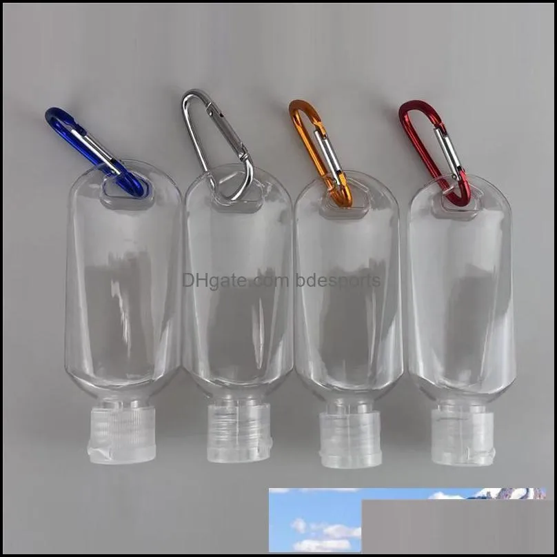 50ML Empty Hand Sanitizer Bottles Alcohol Refillable Bottle With Key Ring Hook Outdoor Portable Clear Transparent Gel Bottle EEA1548