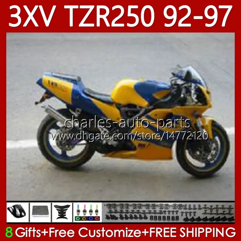 Verkleiningen voor Yamaha TZR 250 TZR250 RR RR TZR-250 TZR250R 92 93 94 95 96 97 Body 117NO.59 YPVS 3XV TZR250-R 1992 1993 1994 1995 1996 1997 TZR250RR 92-97 Blue Yellow carrosserie