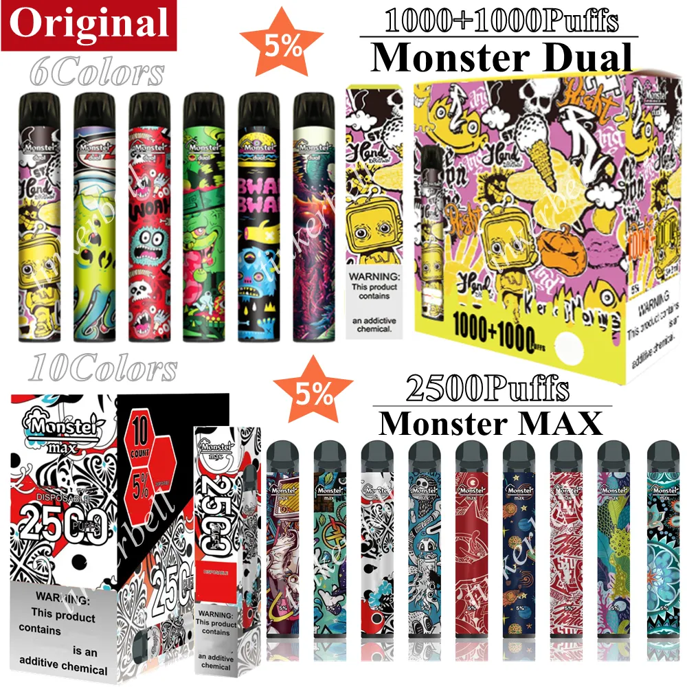 Original Monster Dual 2in1 Cigarett Switch Vapes Max 2500 Puffs Disponible Vape Pen Puff 2000