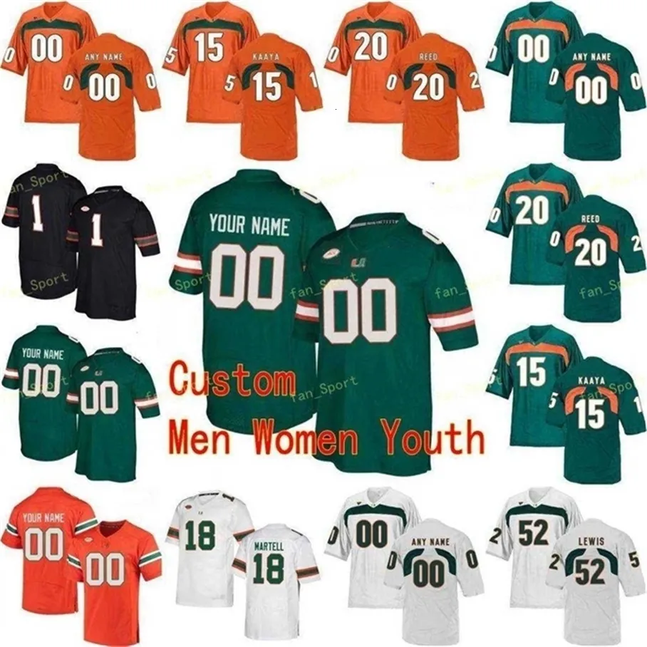 Thr NCAA College-Trikots Miami Hurricanes 13 DeeJay 15 Brad Kaaya 15 Jarren Williams 18 Tate Martell Custom Football Stitched