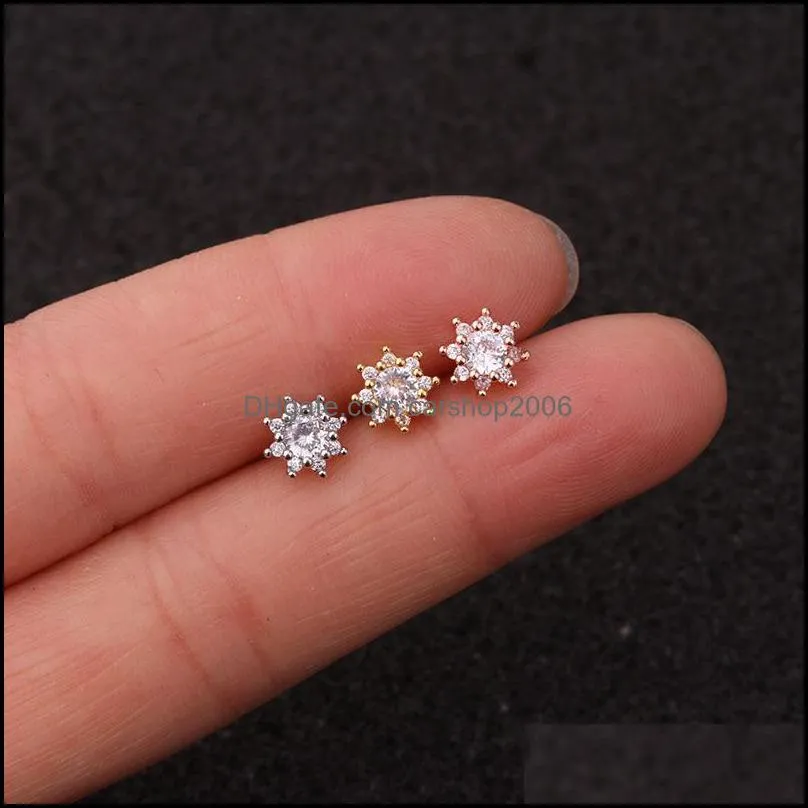 leaf flower shape dangle earrings stainless steel shiny crystal ear stud fashion zircon earring piercing body jewelry girl a92z