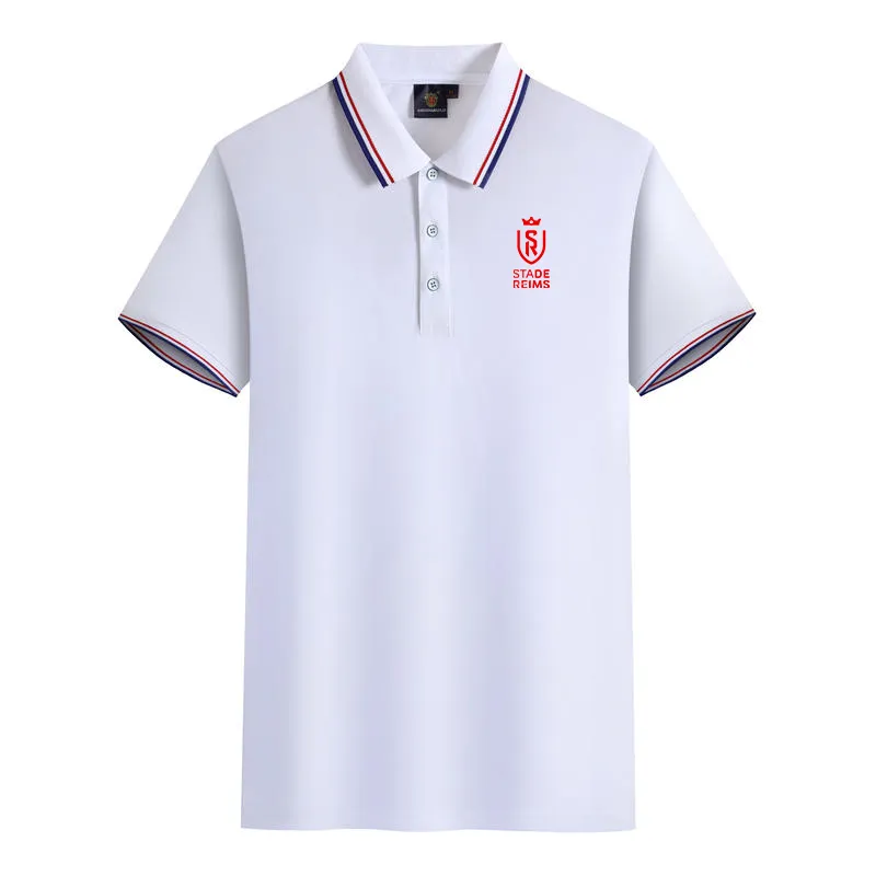 Stade de Reims Herren- und Damen-Poloshirts aus merzerisierter Baumwolle, kurzärmeliges Revers, atmungsaktives Sport-T-Shirt, Logo kann individuell angepasst werden