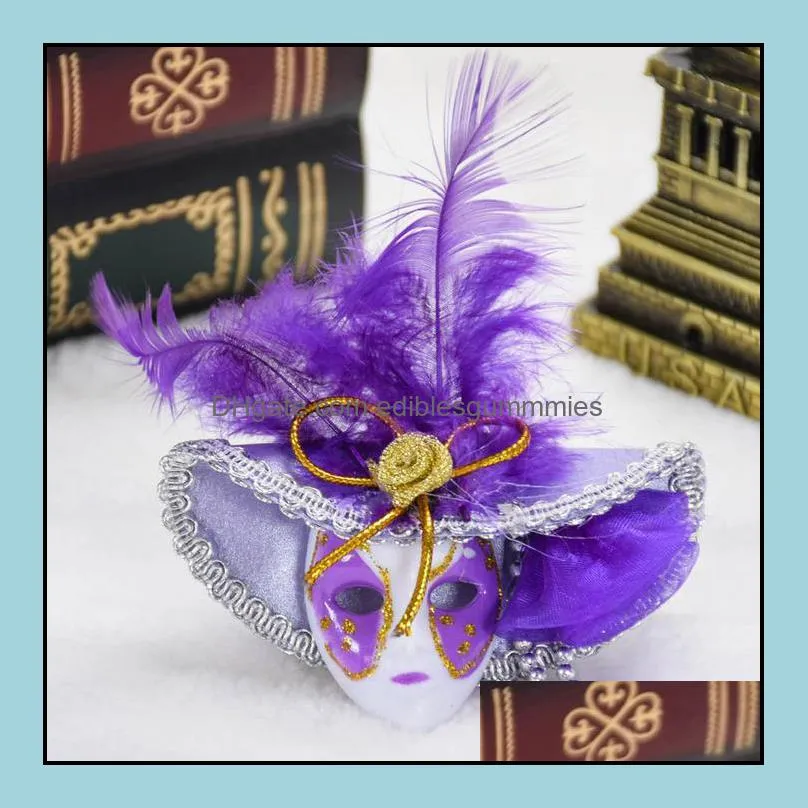 Mini Masks Carnival of Venice Tourist Travel Souvenir 3D Mask Fridge Magnet Wearing Hat with Feathers Party favors colorful gift