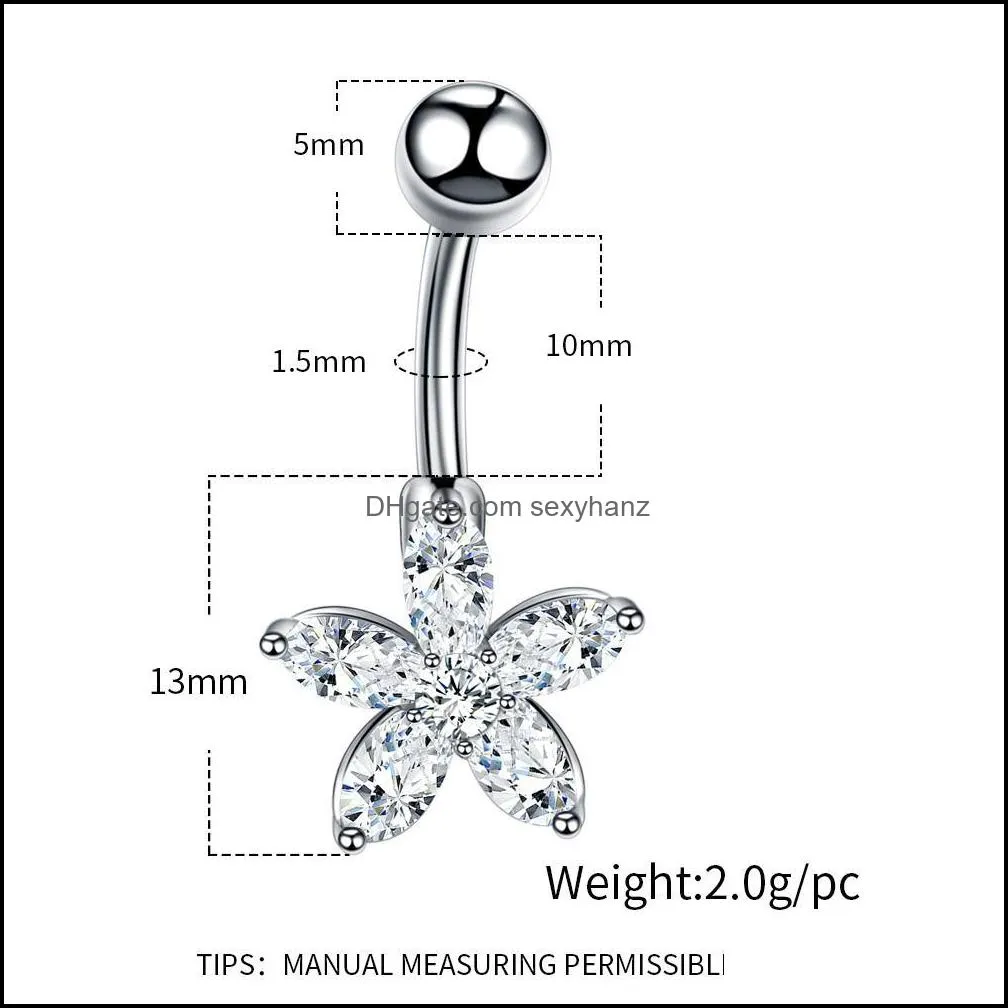 surgical steel navel piercings belly button rings fashion star shape crystal navel ring sexy navel earring piercing body jewelry