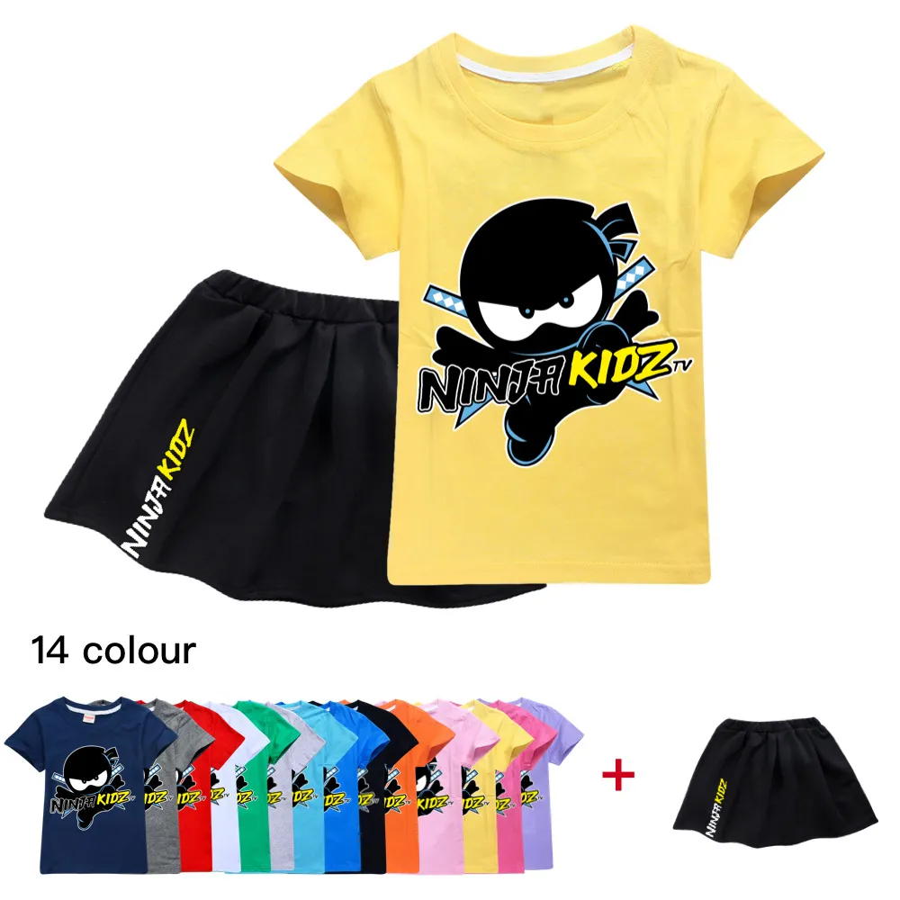Flickor T-shirt kjoldräkt Sweatshirt Rose Short Petticoat Set Baby Kids Sleepwear Cotton Tonage Tops Black A-Line Dress Clothes