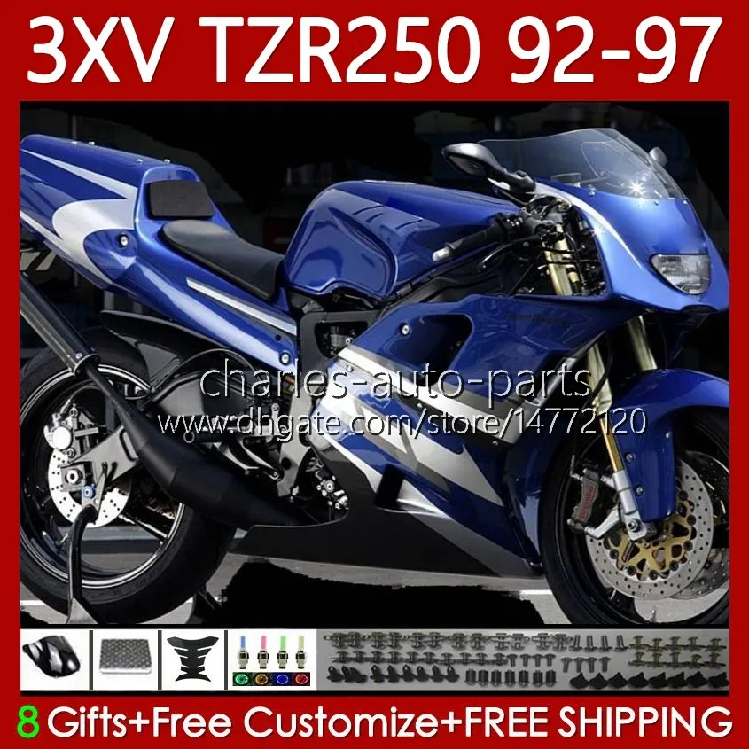 Kit carrosserie pour YAMAHA TZR250-R TZR250RR YPVS 3XV TZR250R 92-97 117No.119 TZR 250 TZR250 Bleu brillant R RS RR 1992 1993 1994 1995 1996 1997 TZR-250 92 93 94 95 96 97 Carénage d'origine