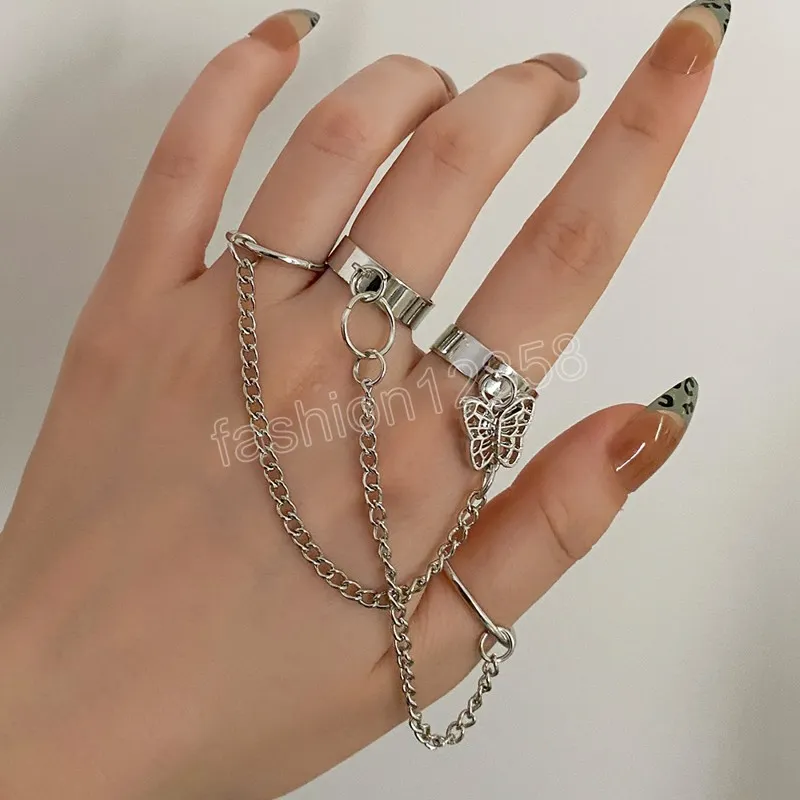 Панк прохладные хипхоп-цепные кольца многослойное открытое кольцо на кольцевые кольца сплавные кольца для женщин для женщин-бабочка для вечеринки подарки украшения