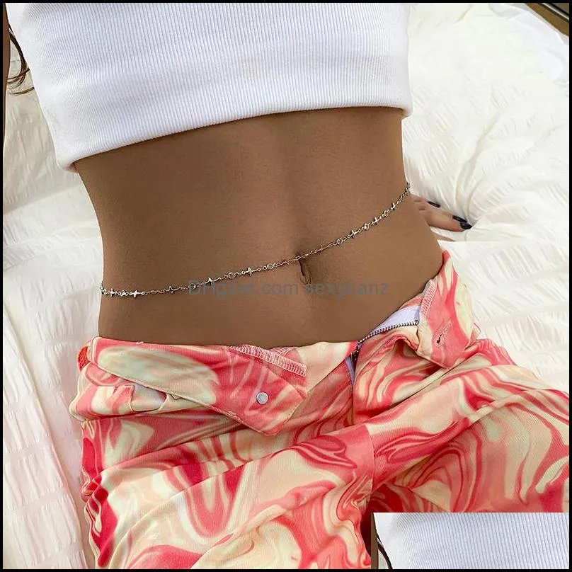 Wind versatile metal chain Belly Chains female creative sexy cold vacation inlaid with rhinestone geometry Body Jewelry panties Design Retro Metal