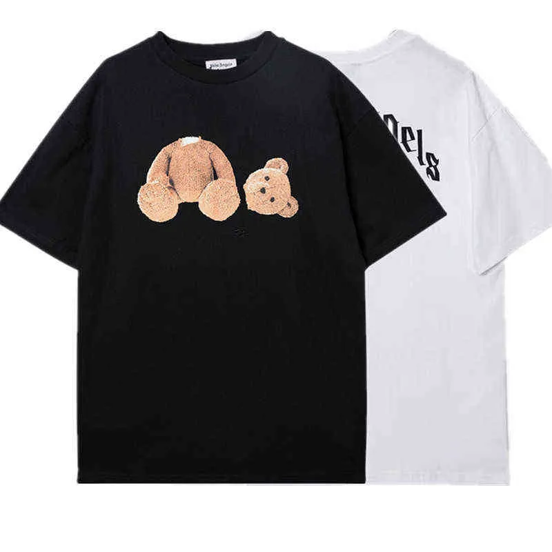 European and American Fashion Designer Teddy Bear t Shirt Men's Printed Short-sleeved T-shirt Man Women Couples Pure Cotton Casual Loose R10