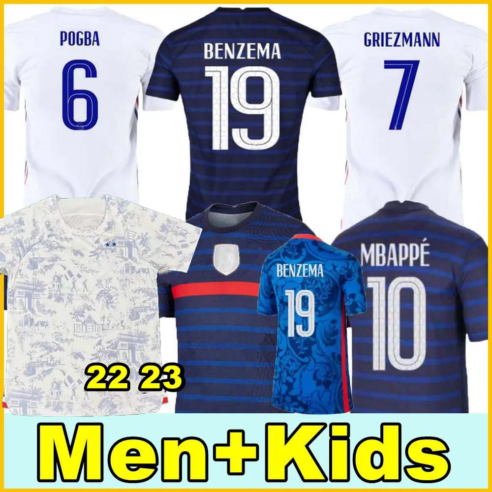 2022 Benzema Mbappe Griezmann Futbol Forması 2021 Pogba Giroud Fransa Kante Maillot de Ayak Equipe Maillots Futbol Gömlek Üniformaları LA Kids Kit