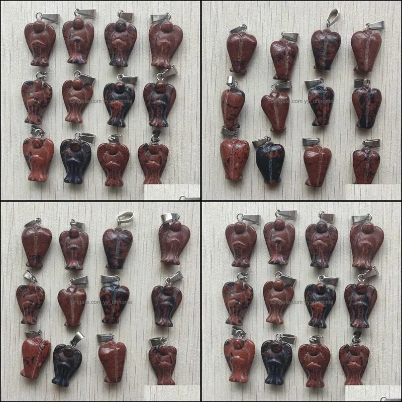 natural mahogany obsidian stone carved angel pendants for necklace jewelry making wholesale 50pcs/lot