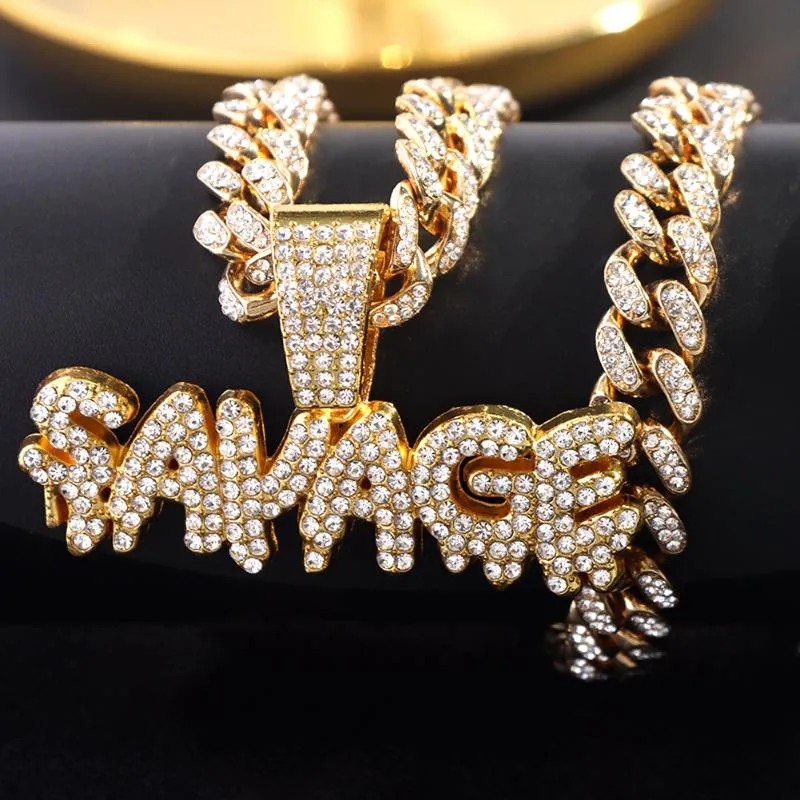Colares de pingentes de colar de cristal selvagem de hip hop com 13mm Miami Iced Out Bling Chain Chain Men Jewelry de moda