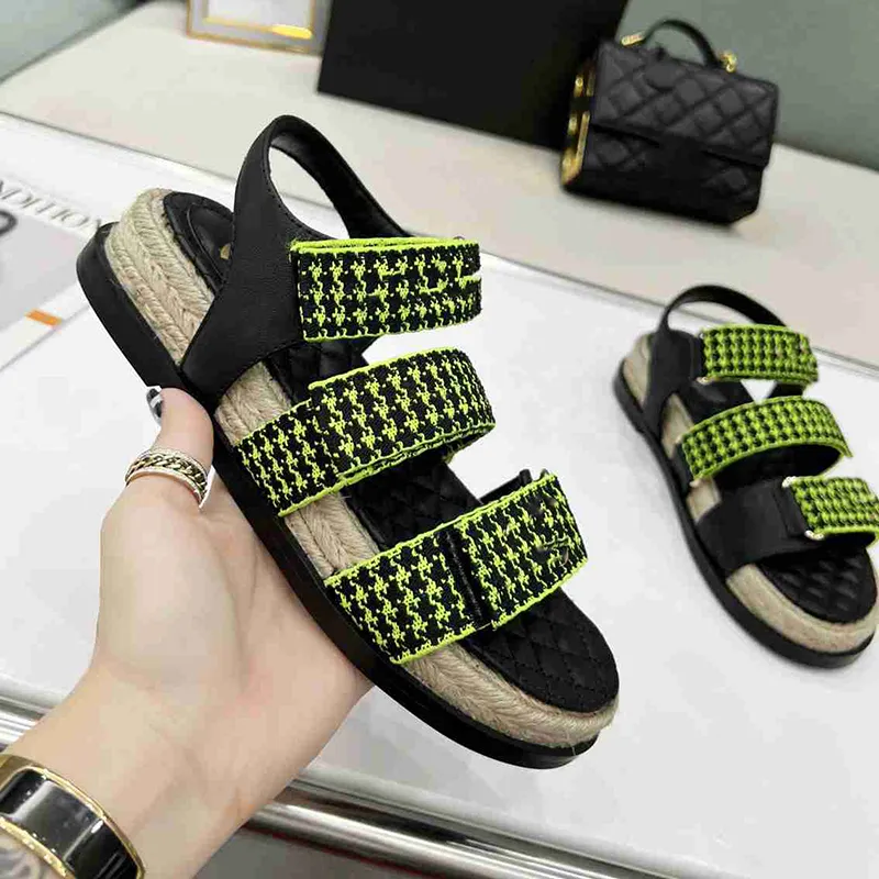 Summer Women Gladiator Sandals Hemp Rope Designer Sliders Flat Heel Sandals Hook Beach Slides Shoes With Box