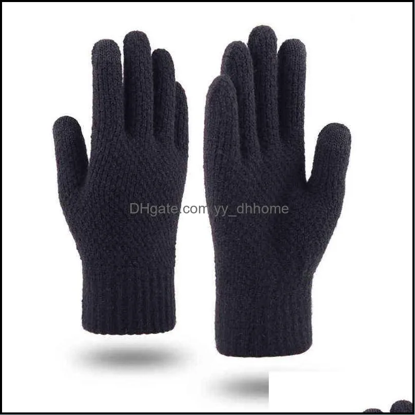 textile non-slip touch screen thicken warm solid color knitted gloves stretch glove imitation wool full finger outdoor skiing cycling