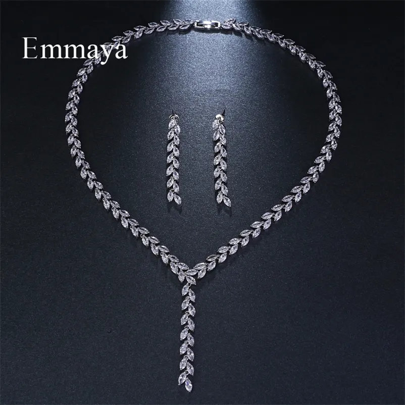 Emmaya moda mücevher tasarım romantik salix yaprağı beyaz altın renk aaa kübik zirkon düğün takı setleri Gelinler için mücevher hediyesi 220726