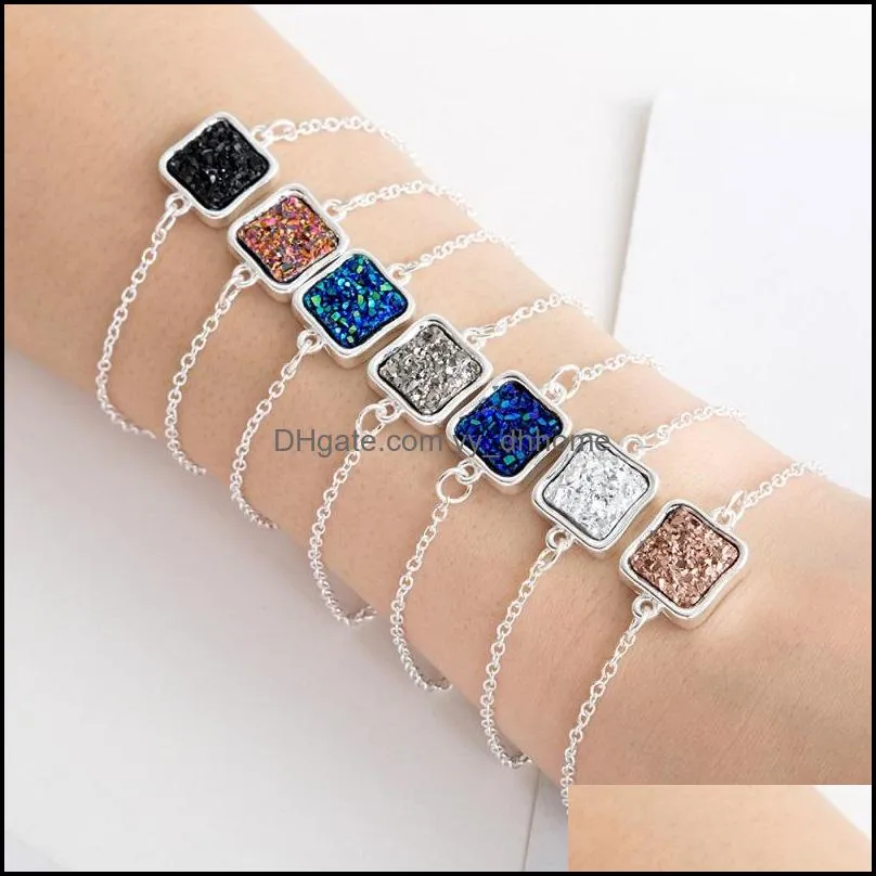 New styles 6 Colors Round Water Drop Square Drusy Druzy Bracelet Link Chain Resin Geometric Stone Bracelet for women jewelry