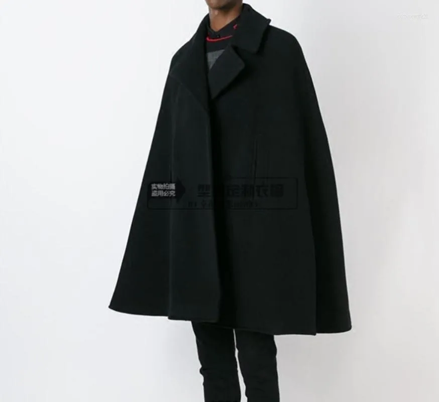 Men's Wool & Blends Wholesale- Customize Style Fashion Men Cape Coat Loose Long Woollen Overcoat Woolen Cloth Thick Autumn Winter Clothing1