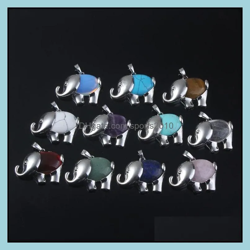 36x26mm natural gem stone charms elephant shape pendants opal crystal rose quartz diy necklaces jewelry making wholesale