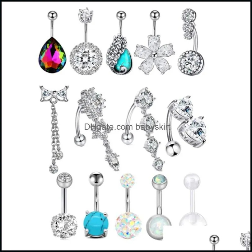 dangle body belly button ring set 14g zircon navel barbell for both men and momen