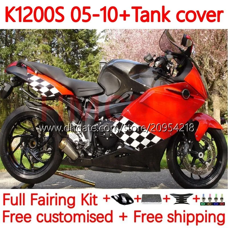 Caresini +copertura del serbatoio per BMW K1200 K 1200 S 1200S K1200S 05 06 07 08 09 10 BODYWORK 153NO.5 K-1200s 2005 2006 2007 2008 2009 2010 K1200-S 05-10 Motorcycle Body Black Red Black Red