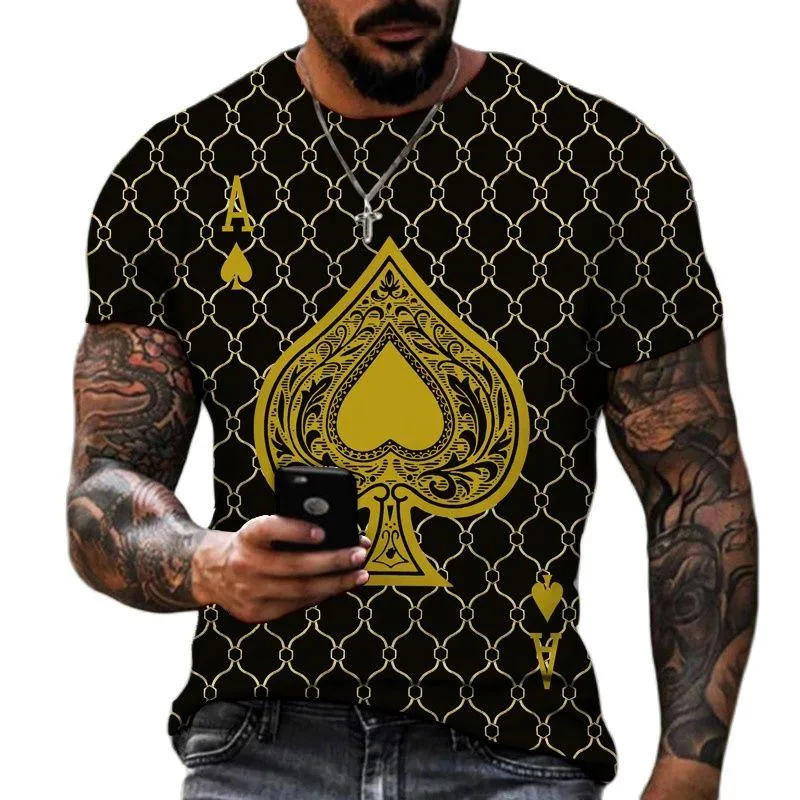 남자 티셔츠 패션 디자이너 디자인 스페이드 프린트 티셔츠 거리 트렌드 레트로 스타일 단축 탑