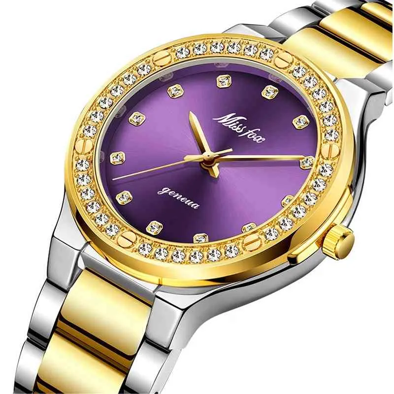 Dropshipping New 2020 Hot Selling Trendy Women Diamond lady Watch Fashion Purple Dial Chine Wrist Fabulous Brand Hand Watch