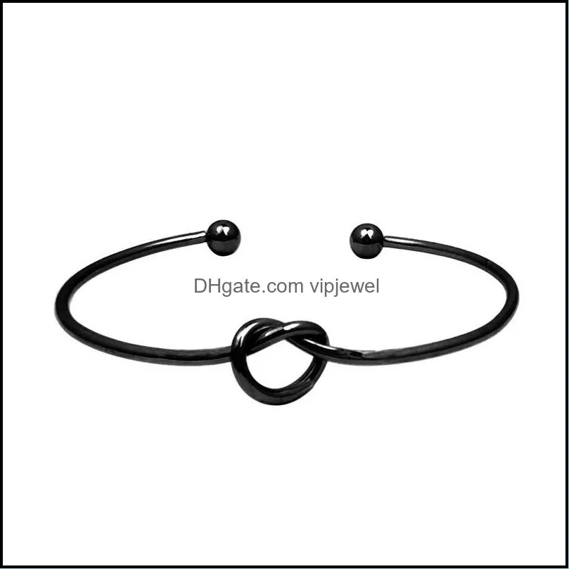 gold silver black color tie knot bangle simple twist open charm bracelets for women girl jewelry