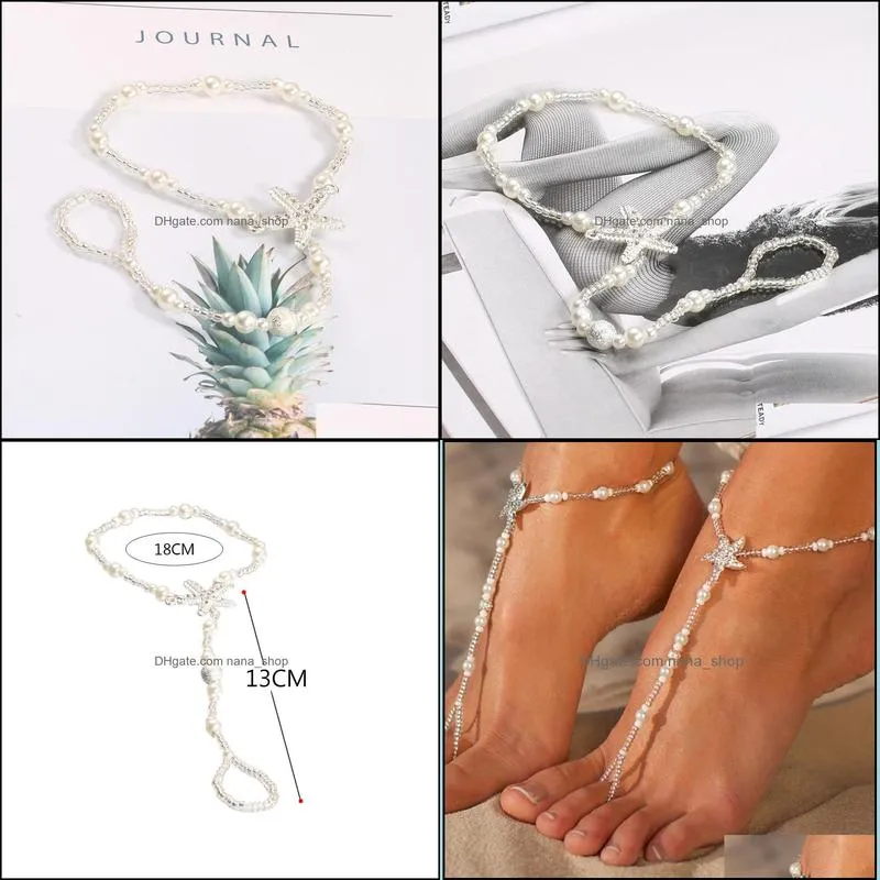 Pearl Starfish Ankle Chain Anklet Beach Wedding Foot Jewelry Barefoot Sandal Chains For Women