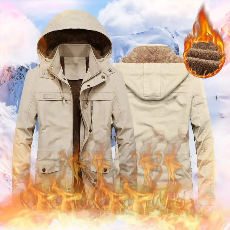 Chaquetas para hombre, chaqueta de otoño e invierno para hombre, abrigo informal con cuello levantado, abrigo de terciopelo grueso con capucha de algodón, chaqueta de montaña con bolsillo para pradera