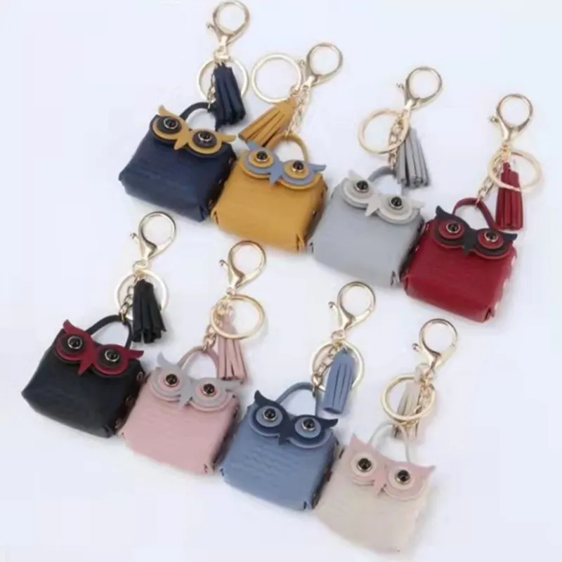 Söt tecknad myntväska PU OWL DESIGN KEYCHAIN ​​MED TASSEL PORTABLE MINI PALLET EARPHONE LAGRING Väskor Fashion Car Key Holder Bag Pendant Ins5