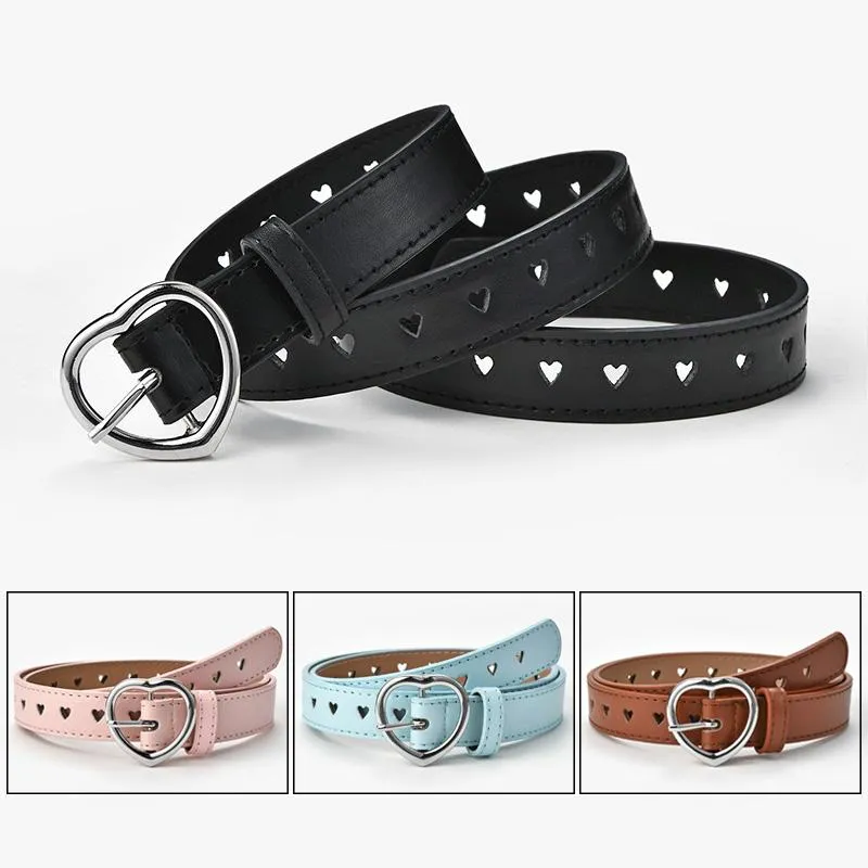 Belts Belt Hollow Heart Shape Candy Colors Kids For Boy Girl Lady Women PU Leather Adjustable Luxury Designer Metal Buckle BeltsBelts